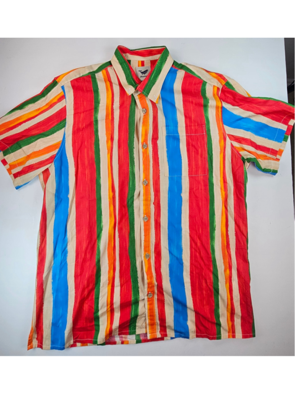 Yiume Mens XXL Hawaiian Shirt Colorful Stripe 100% Cotton Button Up Aloha